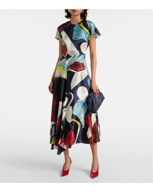 Roksanda White Adriana Printed Satin Midi Dress