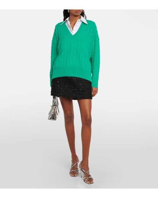 Jardin Des Orangers Green Cable-knit Wool And Cashmere Sweater