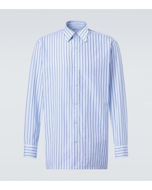 Charvet Blue Striped Cotton Poplin Shirt for men