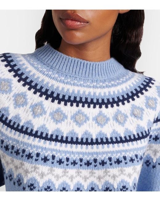 Miu Miu Blue Fair Isle Virgin Wool Jacquard Sweater