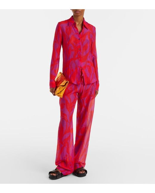 Dries Van Noten Red Cloudy Printed Silk Shirt