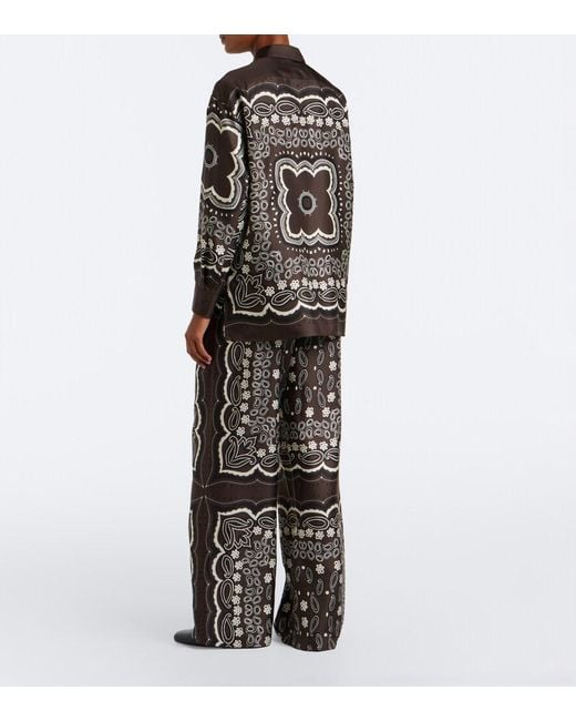 Nili Lotan Black Morgan Printed Silk Twill Wide-Leg Pants