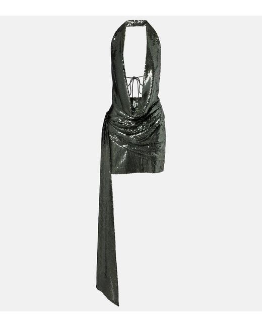 Alex Perry Green Draped Halterneck Sequined Minidress
