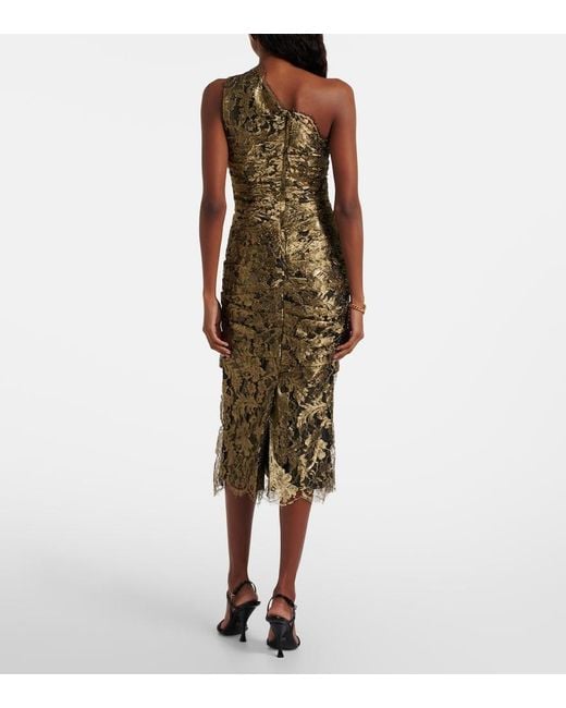 Dolce & Gabbana Metallic One-Shoulder Lame Lace Midi Dress