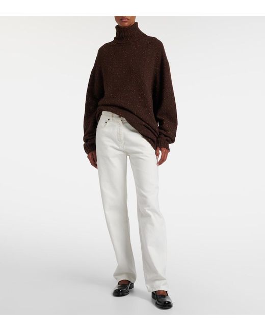 The Row Brown Mirai Cashmere Turtleneck Sweater