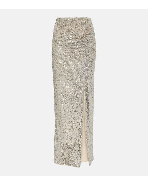 Self-Portrait Natural Sequined High-rise Maxi Skirt