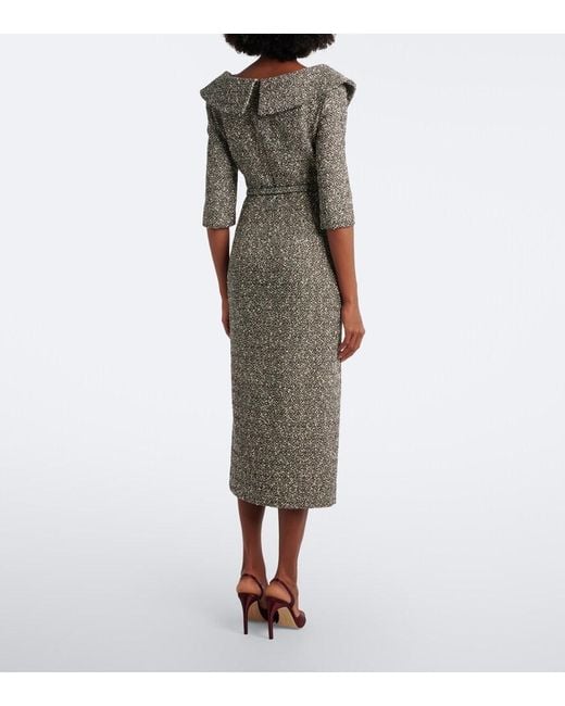 Alessandra Rich Gray Belted Cotton And Wool-Blend Tweed Midi Dress
