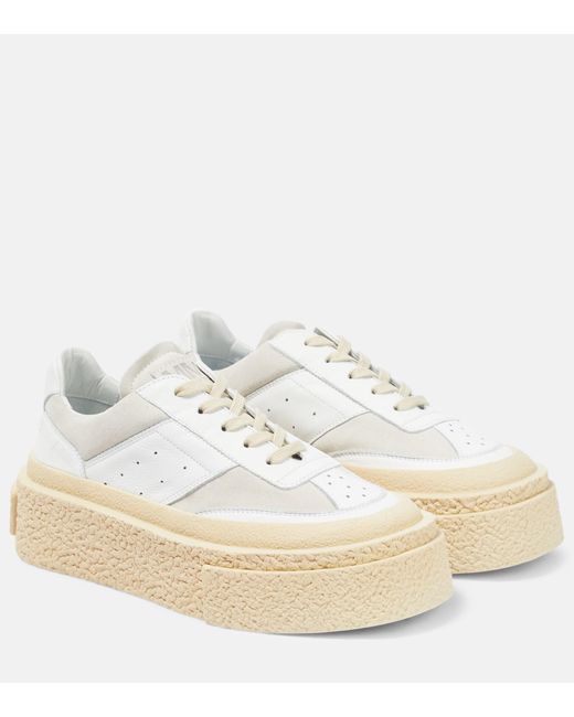 MM6 by Maison Martin Margiela Leather Platform Lace-up Sneakers in White |  Lyst