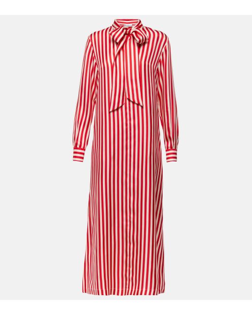 Max Mara Red Faesite Striped Silk Twill Maxi Dress