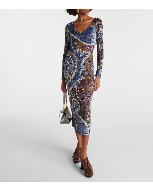 Etro Blue Dress With Jacquard Effect