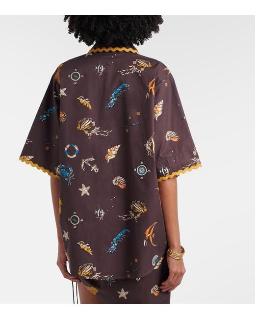 ALÉMAIS Brown Printed Cotton Bowling Shirt