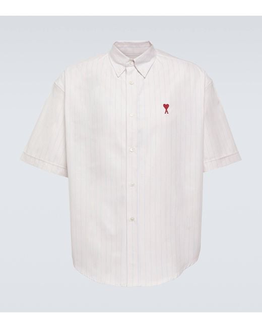 AMI White Pinstriped Logo Cotton Shirt for men
