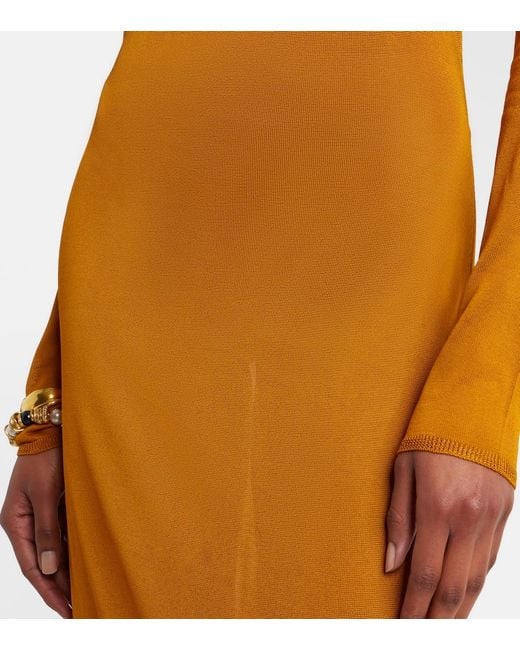 Saint Laurent Yellow Knitted Semi-Sheer Maxi Dress