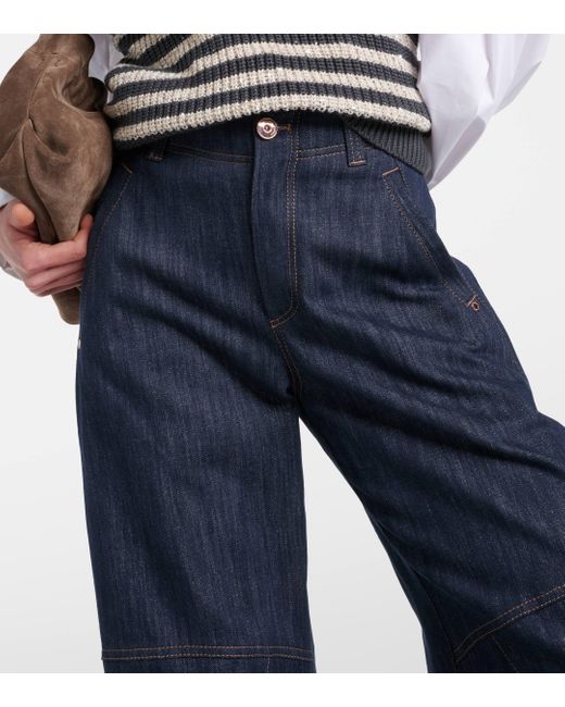 Brunello Cucinelli Blue High-rise Wide-leg Jeans