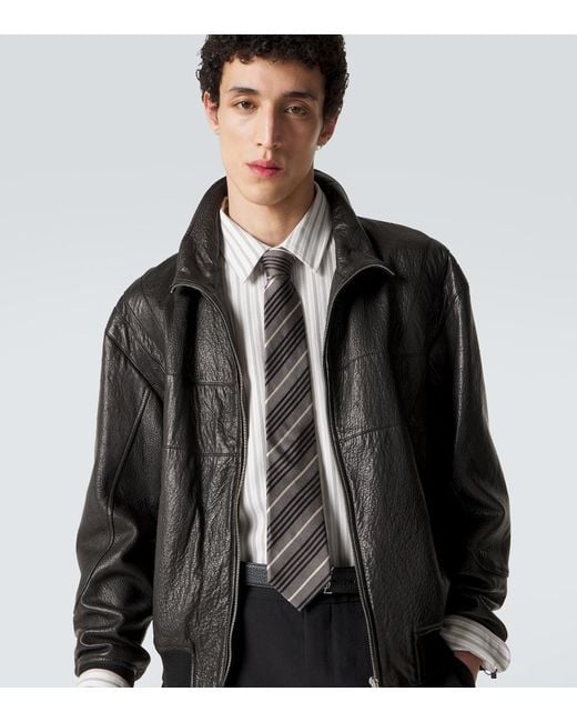 Saint Laurent White Striped Silk Tie for men
