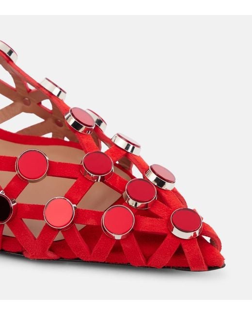 The Attico Red Grid 50 Embellished Leather Slingback Pumps