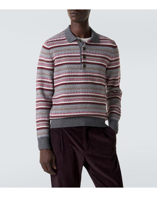 Eleventy Red Striped Wool Jacquard Polo Sweater for men