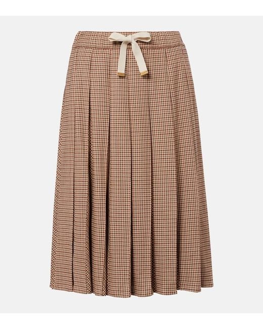 Moncler Brown Checked Pleated Midi Skirt