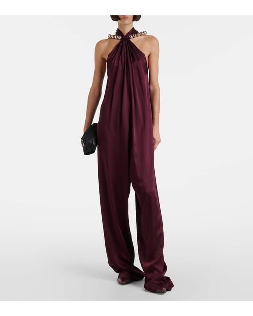 Stella McCartney Purple Embellished Halterneck Satin Jumpsuit