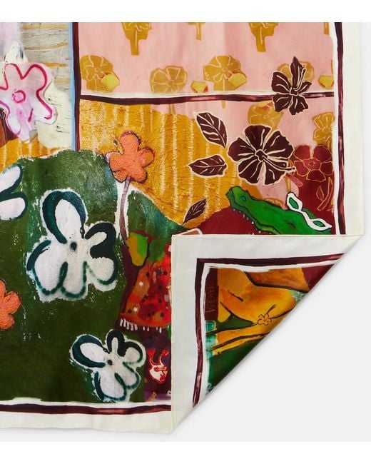 ALÉMAIS Green X Mlak Printed Silk Twill Scarf