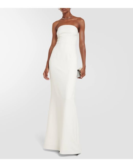 Safiyaa White Bridal Strapless Crepe Gown