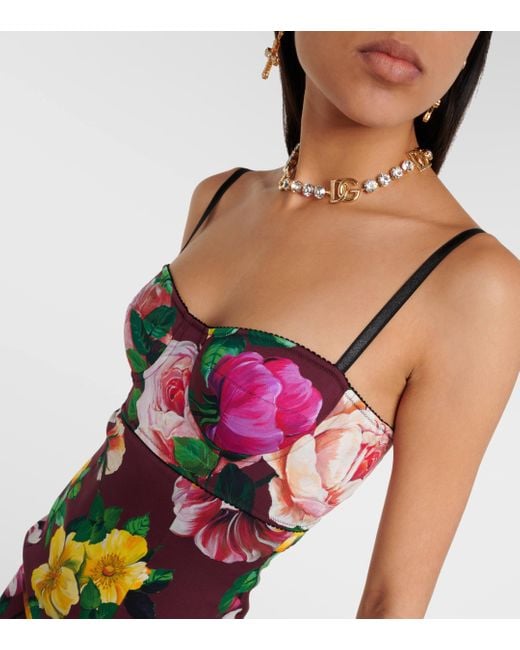 Dolce & Gabbana Multicolor Floral Silk-blend Bustier Midi Dress