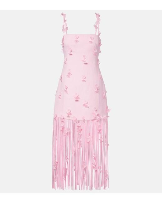 Jonathan Simkhai Pink Juliana Floral-Applique Linen-Blend Cocktail Dress