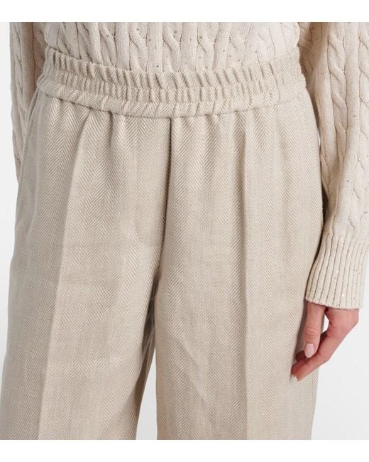 Brunello Cucinelli Natural Linen And Cotton Wide-Leg Pants