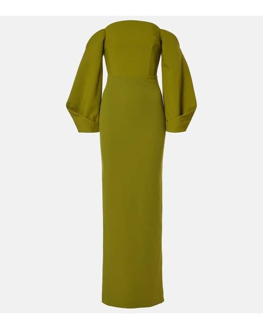 Solace London Green Lotta Off-Shoulder Crepe Gown