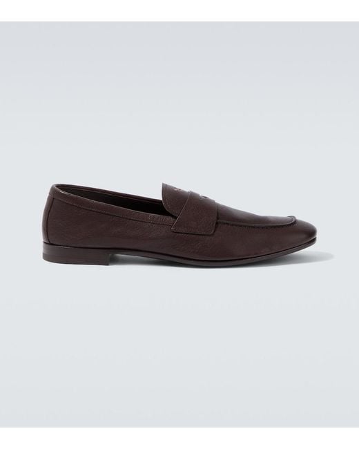 Prada Brown Logo Leather Penny Loafers for men