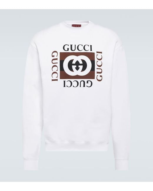 Gucci White Logo Cotton Jersey Sweatshirt for men