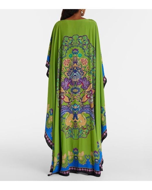 LaDoubleJ Blue Magic Printed Caped Silk Maxi Dress