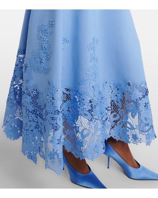 Oscar de la Renta Blue Porcelain Wool-Blend Guipure Midi Dress