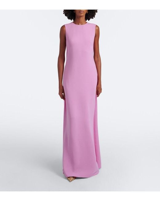 Oscar de la Renta Pink Caped Floral Silk-Blend Georgette Gown