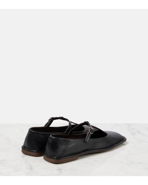 The Row Black Square T-Strap Leather Flats