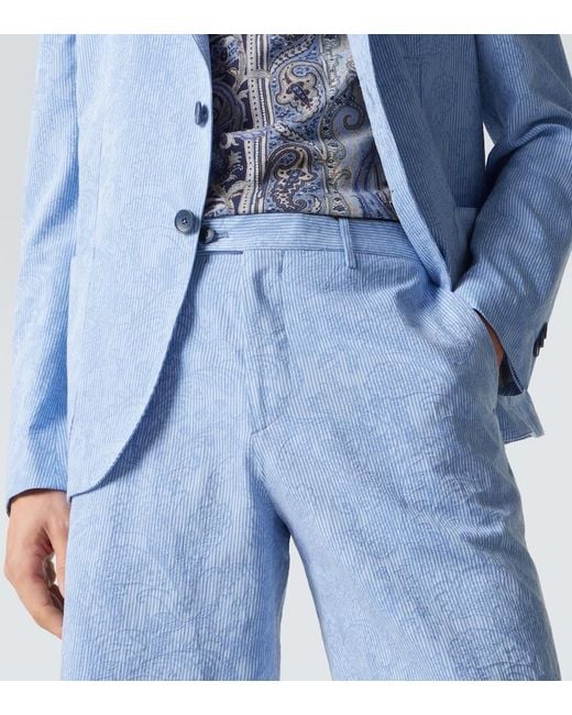 Etro Blue Paisley Cotton Bermuda Shorts for men