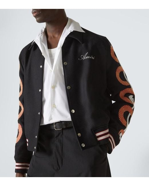Amiri Black Snake Bones Wool-Blend Varsity Jacket for men