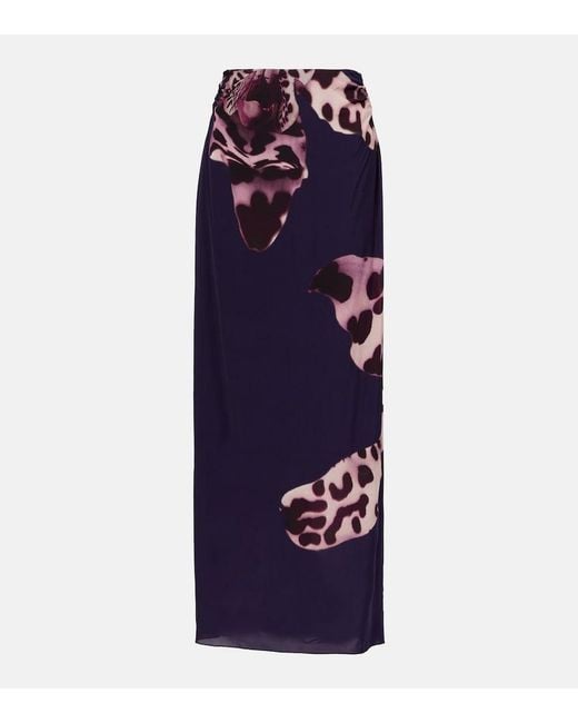 Dries Van Noten Blue Printed Maxi Skirt