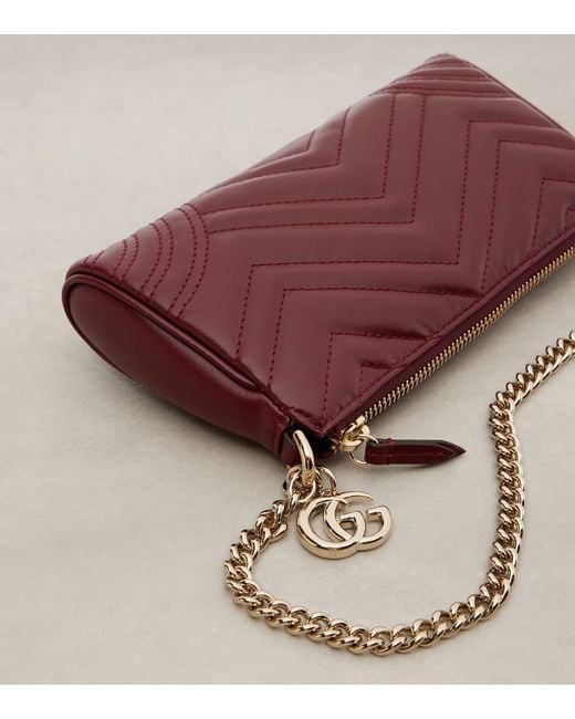 Gucci Red Schultertasche Gg Marmont 2.0 Mini Aus Leder