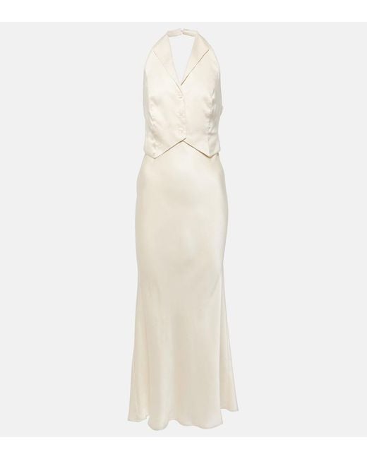 Rixo White Bridal Estella Open-Back Silk Midi Dress