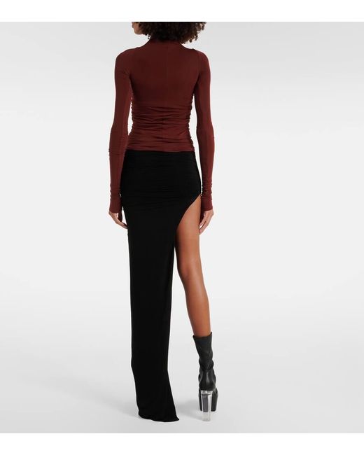Rick Owens Red Cutout Ruched Jersey Top