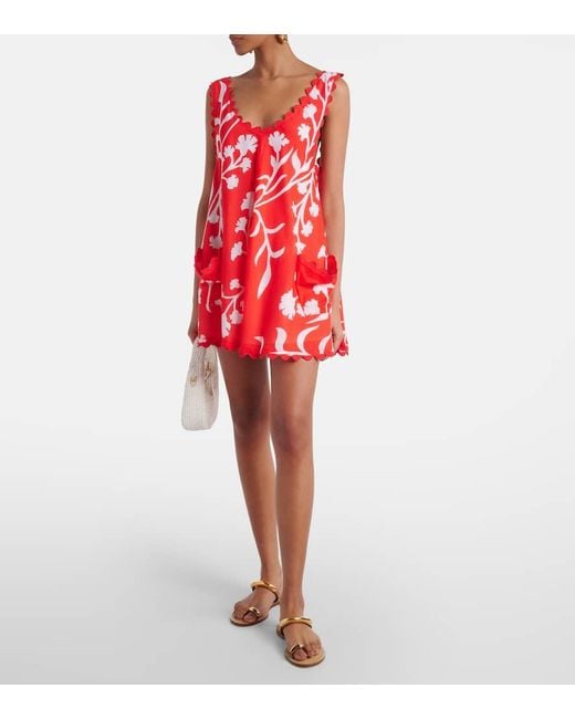 Juliet Dunn Red Printed Scalloped Cotton Minidress