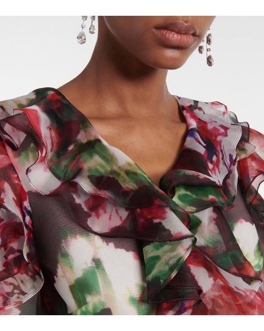 Costarellos Red Aria Ruffled Silk Organza Maxi Dress