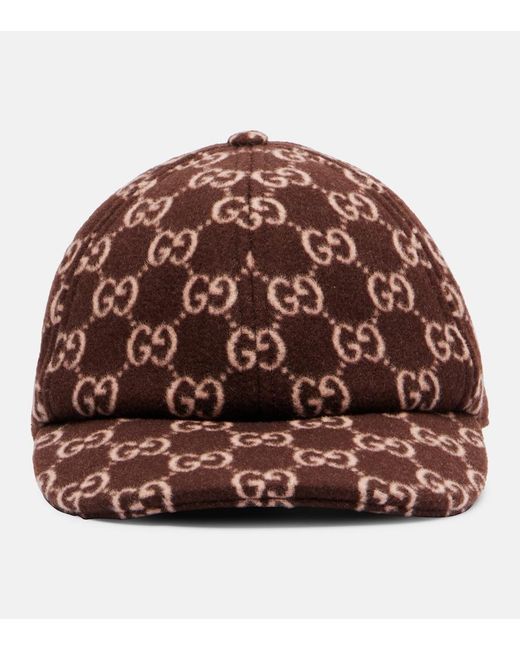 Gucci Brown Gg Canvas Wool Baseball Cap