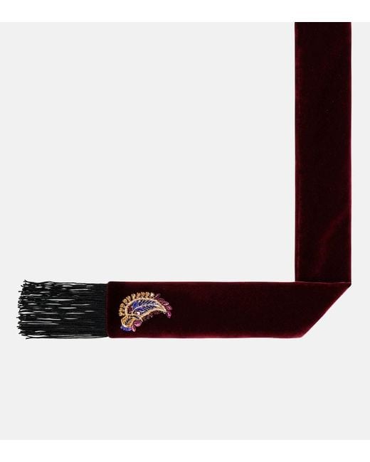 Etro Red Embellished Paisley Cotton Velvet Scarf