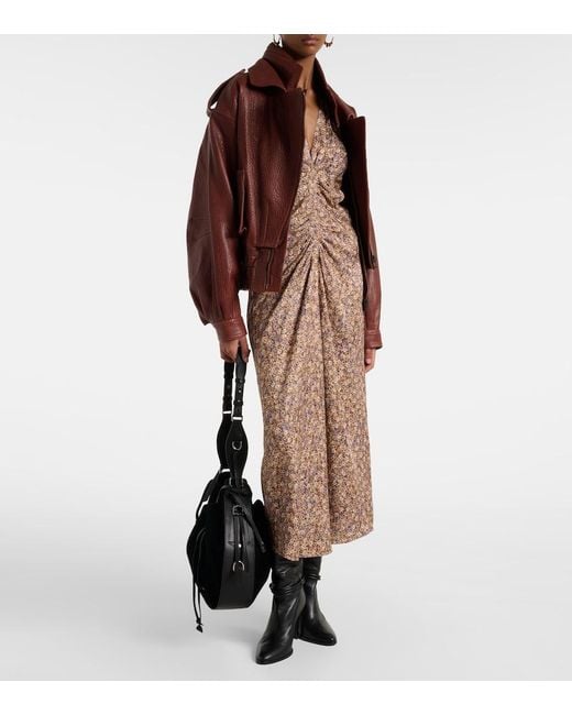 Isabel Marant Brown Lyndsay Floral Gathered Midi Dress