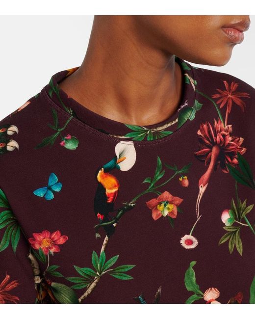 LaDoubleJ Red La Scala Feather-Trimmed Printed Cotton T-Shirt