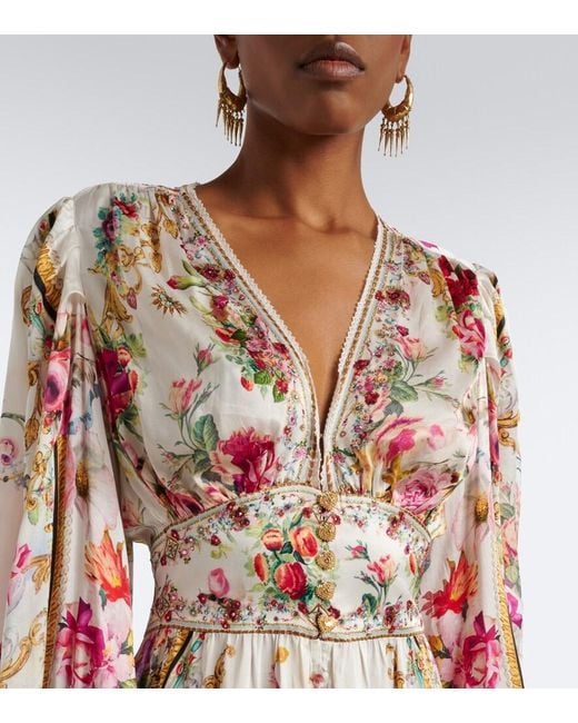 Camilla White Floral Silk Satin Maxi Dress