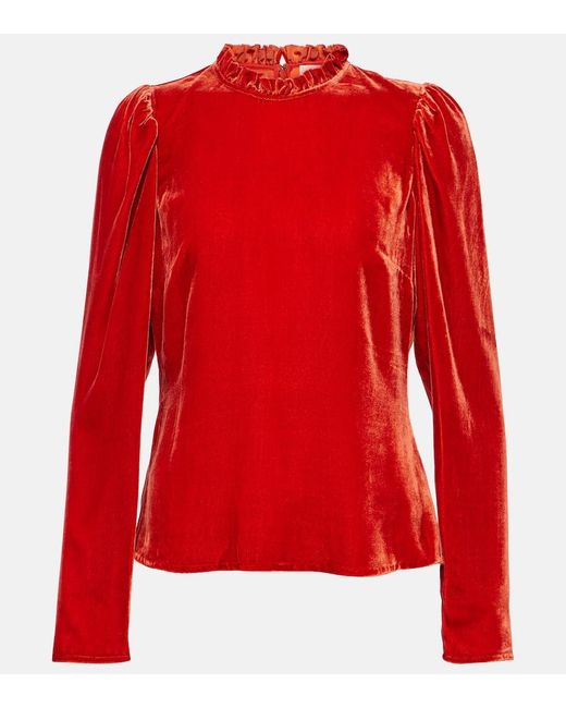 Ulla Johnson Red Mariene Velvet Blouse
