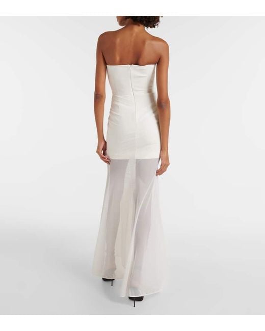 David Koma White Bridal Strapless Gathered Cady Gown